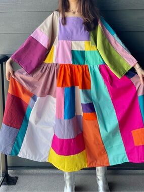 Handmade Quilted Patchwork Colorblock Dress SKU 05036